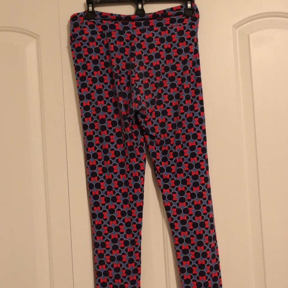 LuLa Roe Minnie Mouse Blue white red leggings casual lounge one size Disney